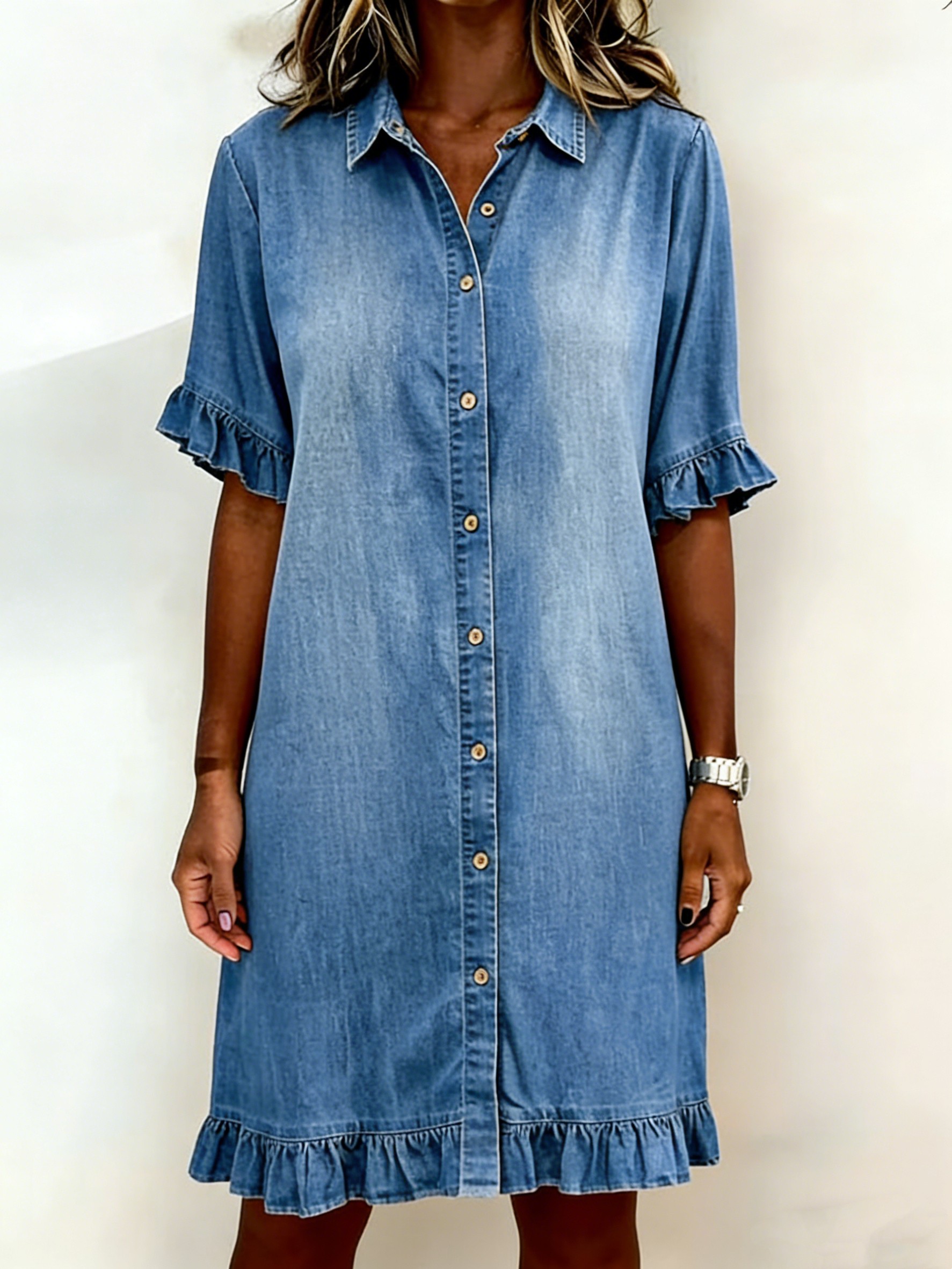 Vestido Camisero de Mezclilla con Volantes